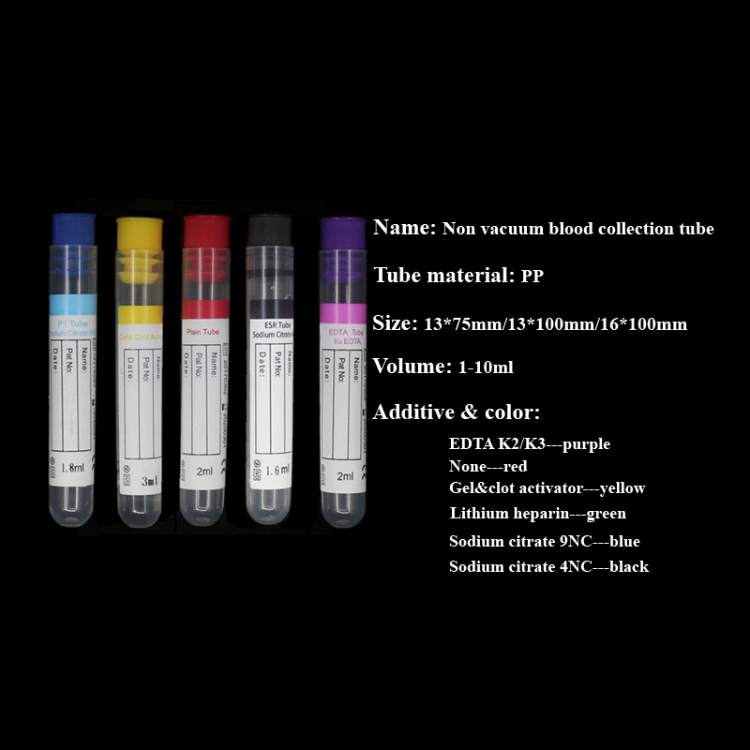 Sterile Non Vacuum Tube with Stopper Medical Blood Collection Tube