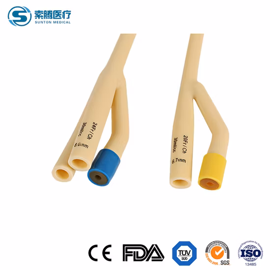 Hôpital médical jetable stérile 2 voies ou 3 voies enduit de silicone cathéter de Foley en latex de drainage urinaire pour emballage individuel masculin ou féminin