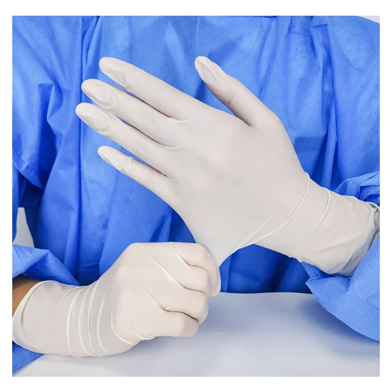 Les gants médicaux jetables d'examen de latex ont saupoudré la poudre stérile chirurgicale en caoutchouc librement